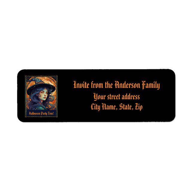 Black Halloween Witch Party Return Address Label (Front)