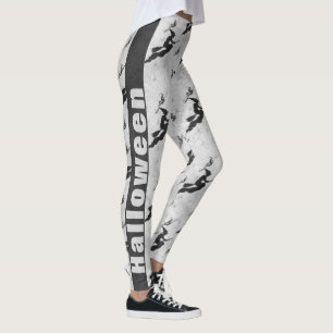 Black Halloween Witches Brooms Black/White Pattern Leggings