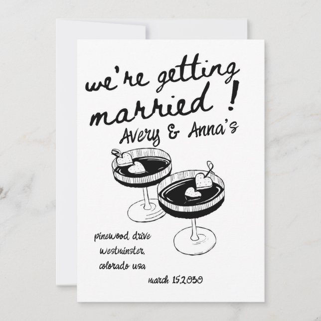 black Hand Draw Wedding Whimsical  Invitation (Front)