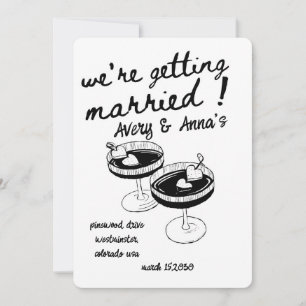black Hand Draw Wedding Whimsical  Invitation