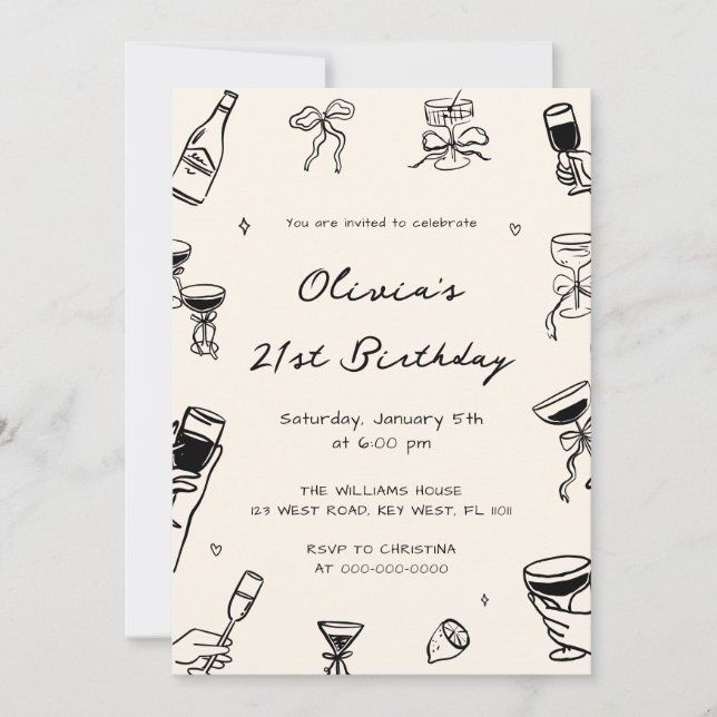 Black Hand Drawn Birthday Party Invitation (Front)