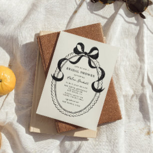Black Hand Drawn Bow Frame Bridal Shower Invitation