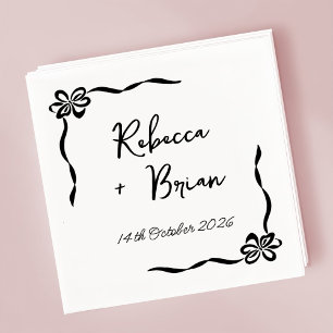 Black Hand Drawn Bow Ribbon Sketch Wedding Napkin