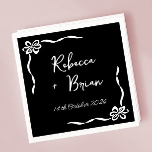 Black Hand Drawn Bow Ribbon Sketch Wedding Napkin