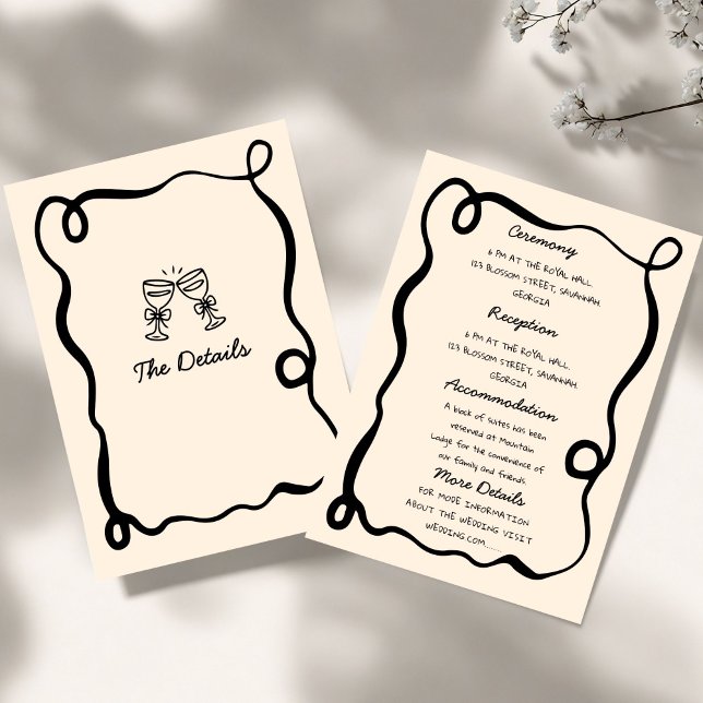 Black Hand Drawn Champagne Whimsical Wedding Invitation (Creator Uploaded)