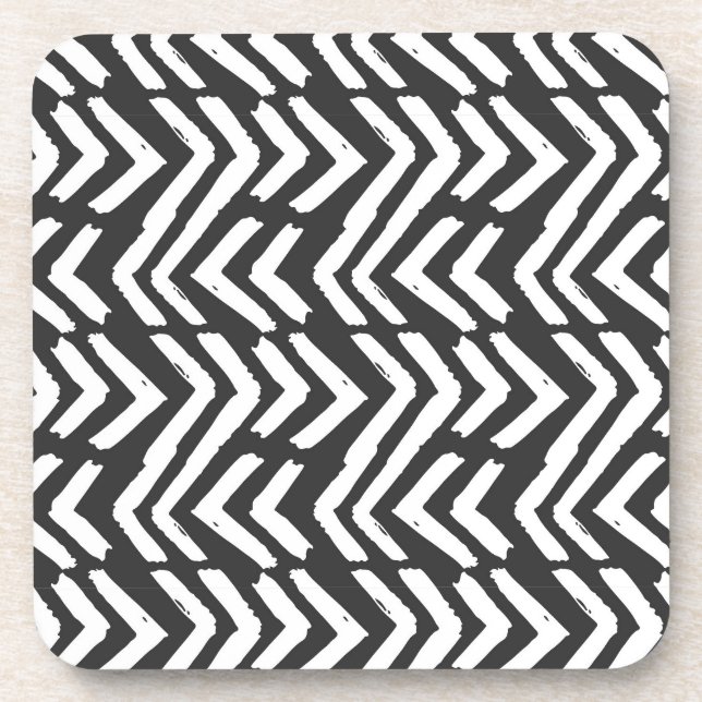 Black Hand Drawn Chevron Pattern Coaster (Front)