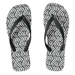 Black Hand Drawn Chevron Pattern Flip Flops