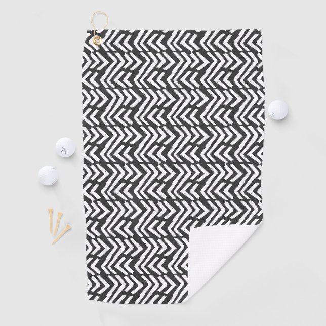 Black Hand Drawn Chevron Pattern Golf Towel (InSitu)