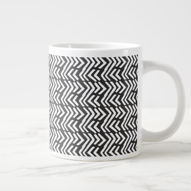 Black Hand Drawn Chevron Pattern Large Coffee Mug (Right)