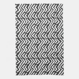 Black Hand Drawn Chevron Pattern Tea Towel