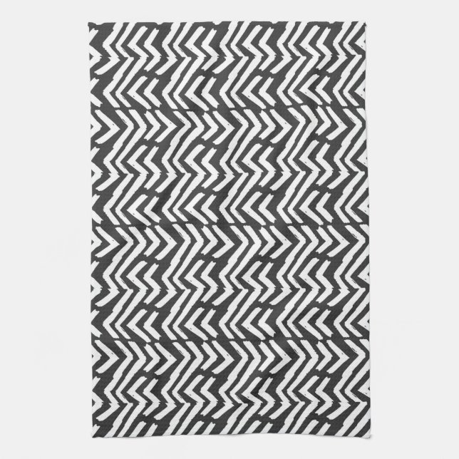 Black Hand Drawn Chevron Pattern Tea Towel (Vertical)