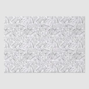 Black hand drawn doodle flowers tissue paper