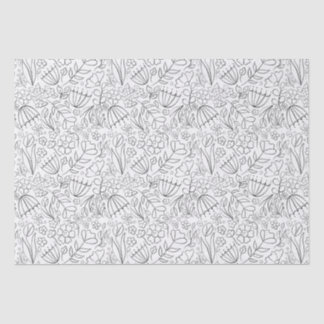 Black hand drawn doodle flowers tissue paper