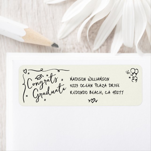Black Hand Drawn Doodle Graduation Cream Address (Insitu)
