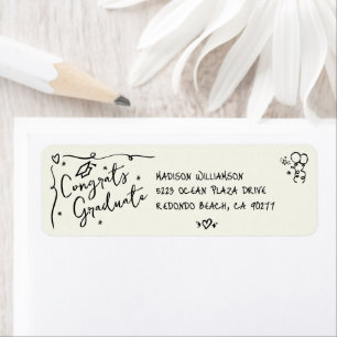 Black Hand Drawn Doodle Graduation Cream Address