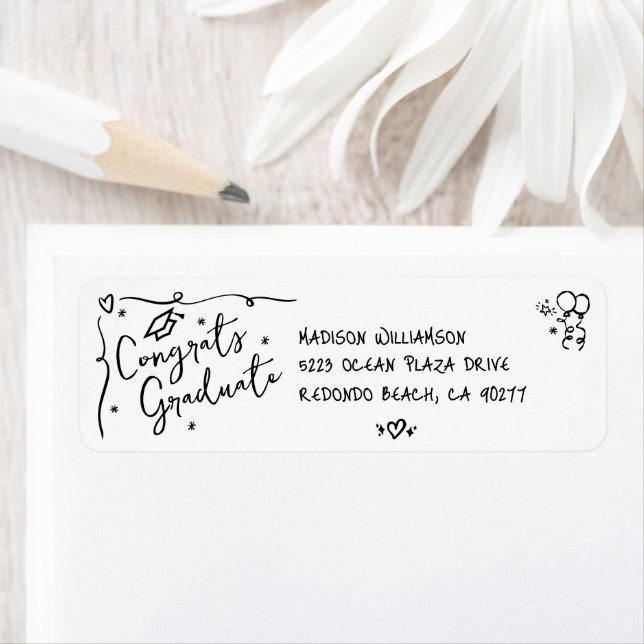 Black Hand Drawn Doodle Graduation White Address (Insitu)