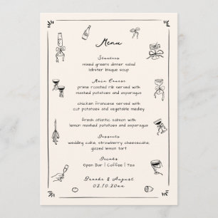 Black Hand Drawn Doodle Wedding  Menu