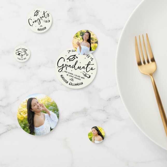 Black Hand Drawn Doodles Graduation 3 Photo Cream Confetti (Group)
