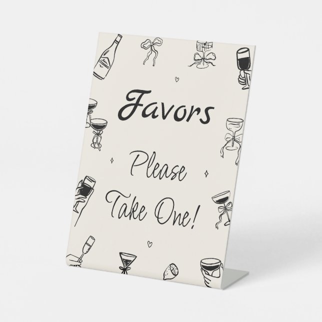 Black Hand Drawn Favour  Pedestal Sign (Front)
