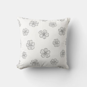 Black hand drawn flowers on white background. Seam Cushion