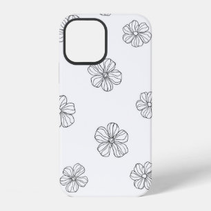 Black hand drawn flowers on white background. Seam iPhone 12 Case
