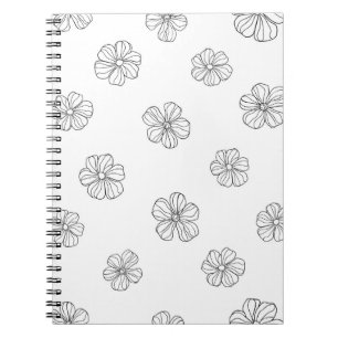 Black hand drawn flowers on white background. Seam Notebook