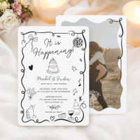 Black hand drawn illustrated photo wedding