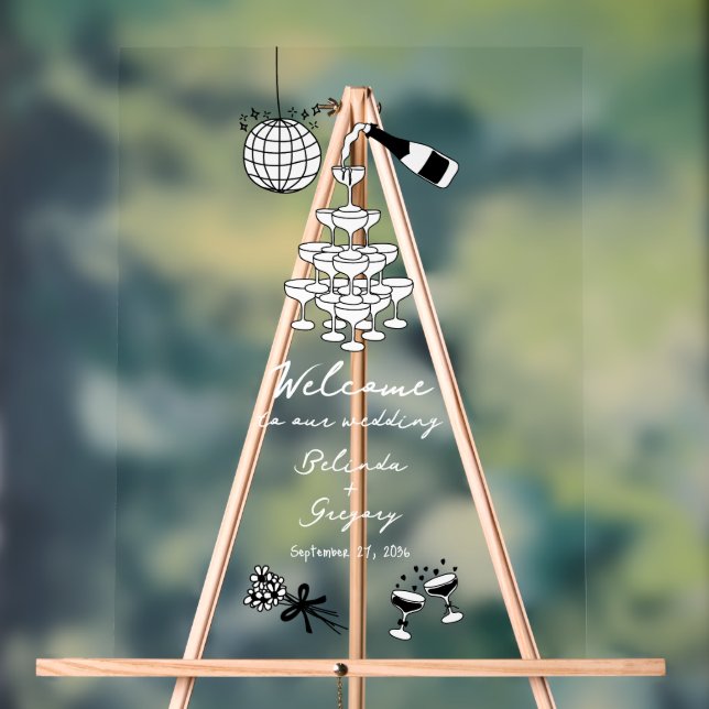 Black Hand Drawn Illustrations Doodles Wedding Acrylic Sign (Neutral)