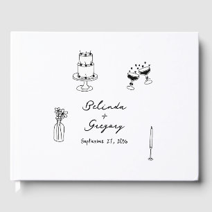 Black Hand Drawn Illustrations Doodles Wedding Guest Book