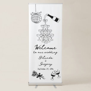 Black Hand Drawn Illustrations Doodles Wedding Retractable Banner