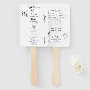 Black Hand Drawn Illustrations Wedding Program Fan