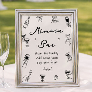 Black Hand Drawn Italian Bridal Shower Mimosa Bar Poster