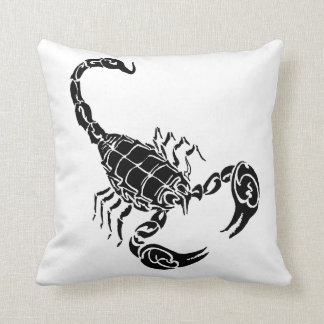 Black Hand-drawn Scorpion and Tribal Doodle Cushion