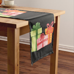 Black Hand Drawn Watercolor Gift Packages Short Table Runner