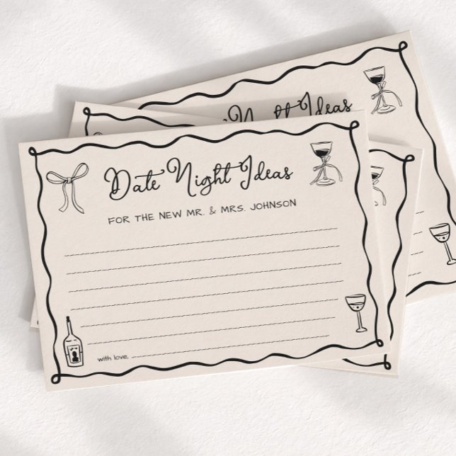 Black Hand Drawn Wedding Date Night Ideas Card (Creator Uploaded)