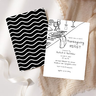 Black Hand Drawn Whimsy Thanksgiving Dinner Invitation
