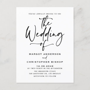 Black Hand Lettered Calligraphy Boho Wedding Invitation Postcard