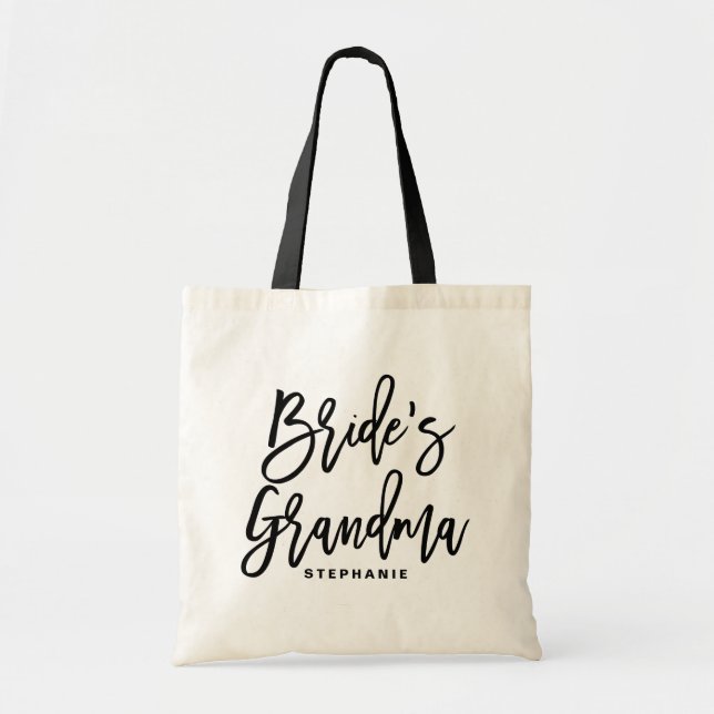 Black Hand Lettering Bride's Grandma Personalised Tote Bag (Front)