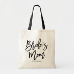 Black Hand Lettering Bride's Mum Custom Tote Bag<br><div class="desc">Modern and classic tote bag featuring black BRIDE'S MOM hand lettering script. Personalise by adding the receivers name or the hashtag of the wedding. Perfect as a gift for your wedding party or bridal party.</div>