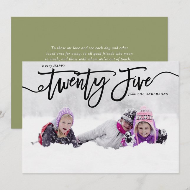 Black Hand Lettering Happy New Year Photo Holiday Card (Front/Back)