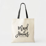 Black Hand Lettering Maid of Honour Tote Bag<br><div class="desc">Modern and classic tote bag featuring black MAID OF HONOUR hand lettering script. Personalise by adding the receivers name or the hashtag of the wedding. Perfect as a gift for your wedding party or bridal party.</div>