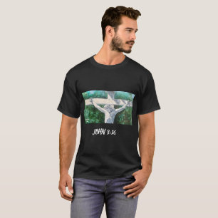 Black Hand Painted with White Crucifix/ Scripture T-Shirt
