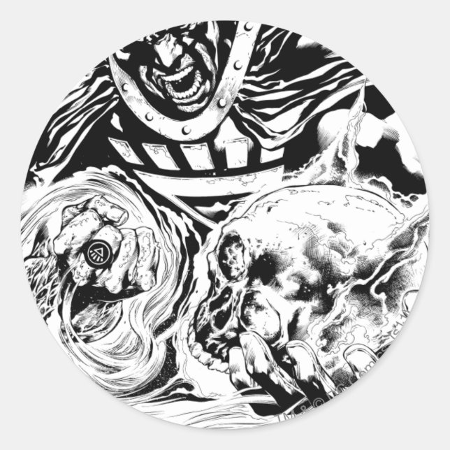 Black Hand with Skull Panel 2 Classic Round Sticker (Front)