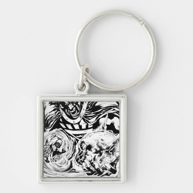 Black Hand with Skull Panel 2 Key Ring (Front)