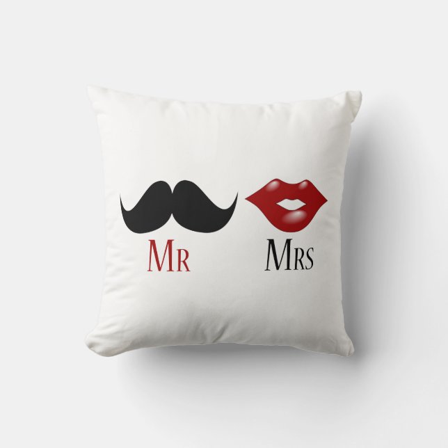 Black Handlebar Moustache Mr and Mrs Cushion (Front)