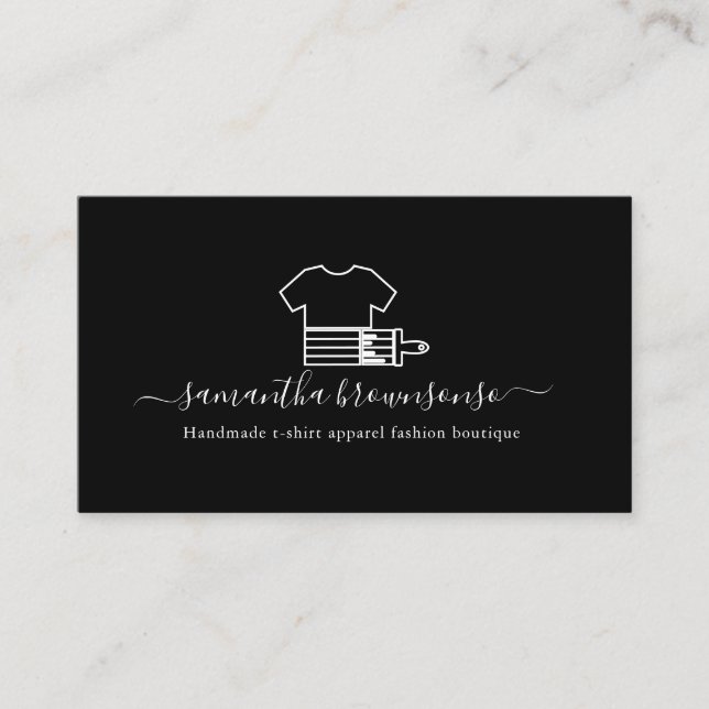 Black Handmade t-shirt apparel fashion boutique Business Card (Front)