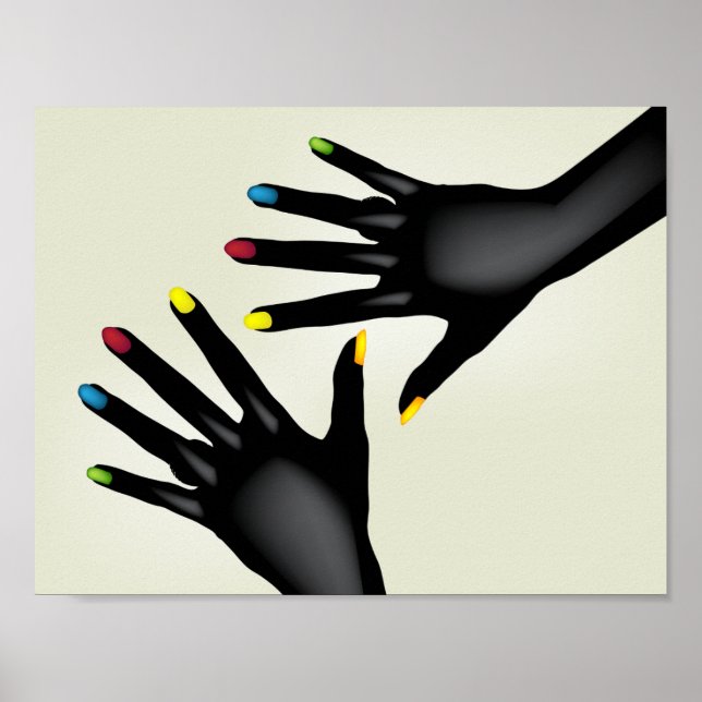 Black Hands with Colorful Nails Pop Art Poster (Front)