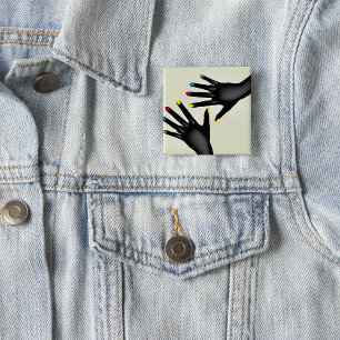 Black Hands with Colourful Nails Pop Art 15 Cm Square Badge