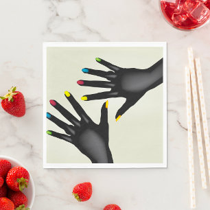 Black Hands with Colourful Nails Pop Art Napkin