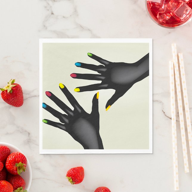 Black Hands with Colourful Nails Pop Art Napkin (Creator Uploaded)